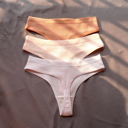 3 Pack Seamless Ribbed Cotton Thong Low Waist Bikini Briefs Sports Underwear Plus Size