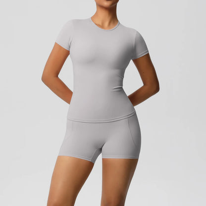 Workout Sportswear 2 Piece Piece Female Yoga Shirt Push Up Workout Clothes Outdoors Sport  High Waist  Fitness Sport Shorts