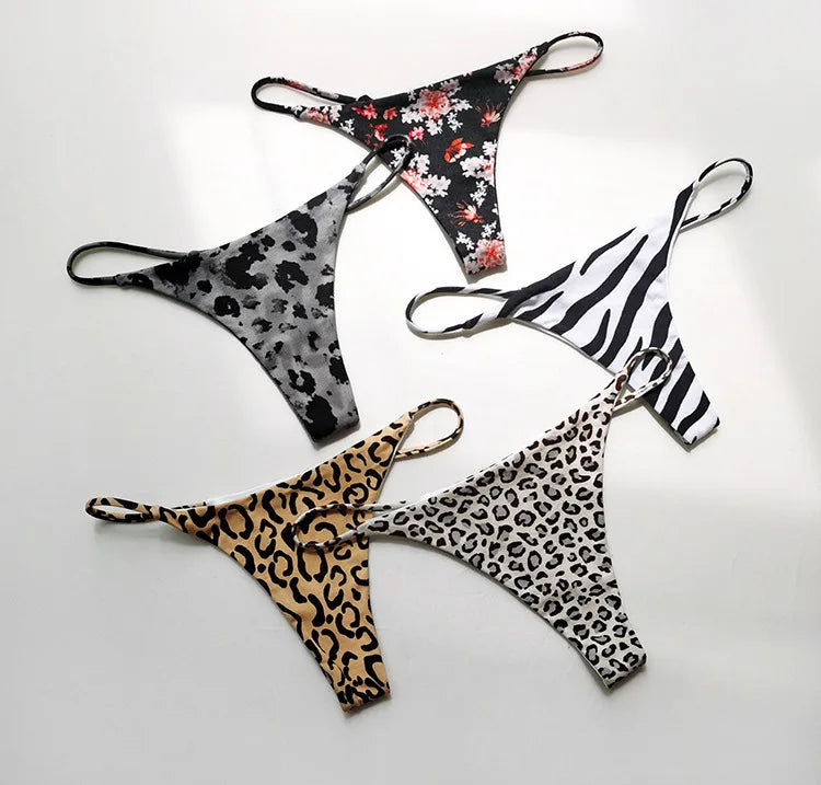 5 Pack Cotton G String Leopard Women Panties Flower Briefs Thong Low Waist T-back Underwear Seamless Lingerie