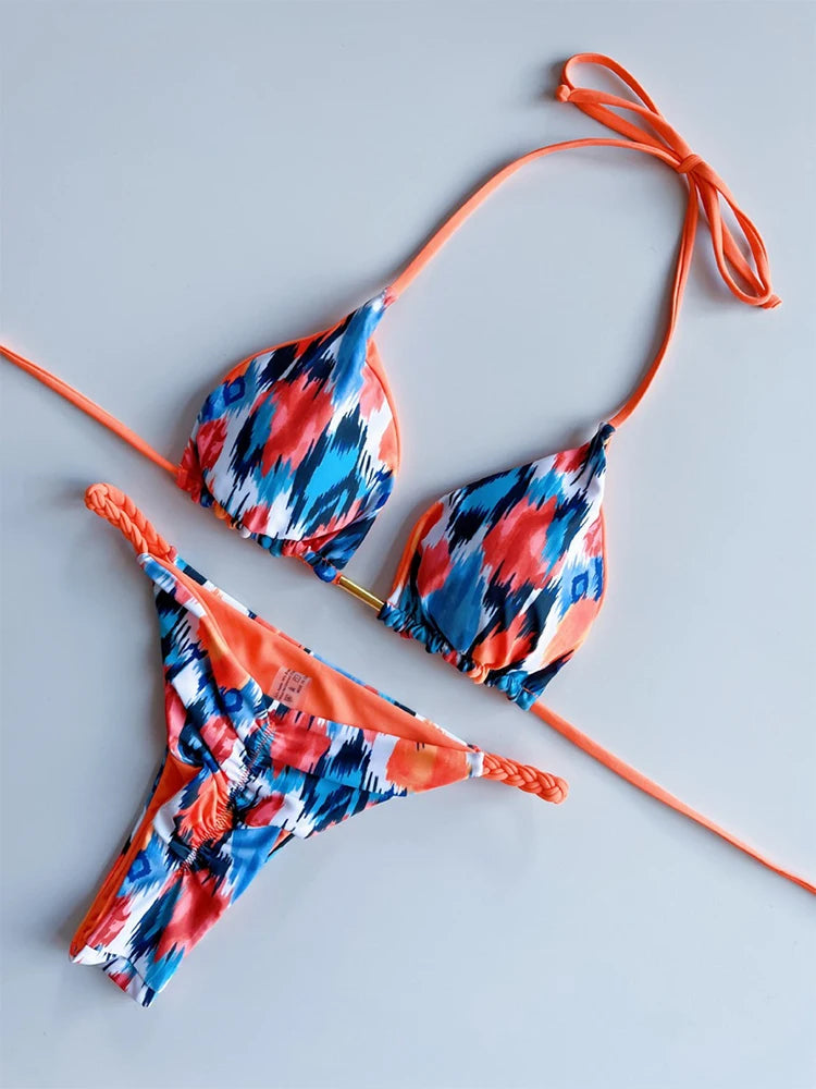 2 Piece Halter Micro Bikini Thong Swimsuit Women's Swimwear Bandage Brazilian Bathing Suit