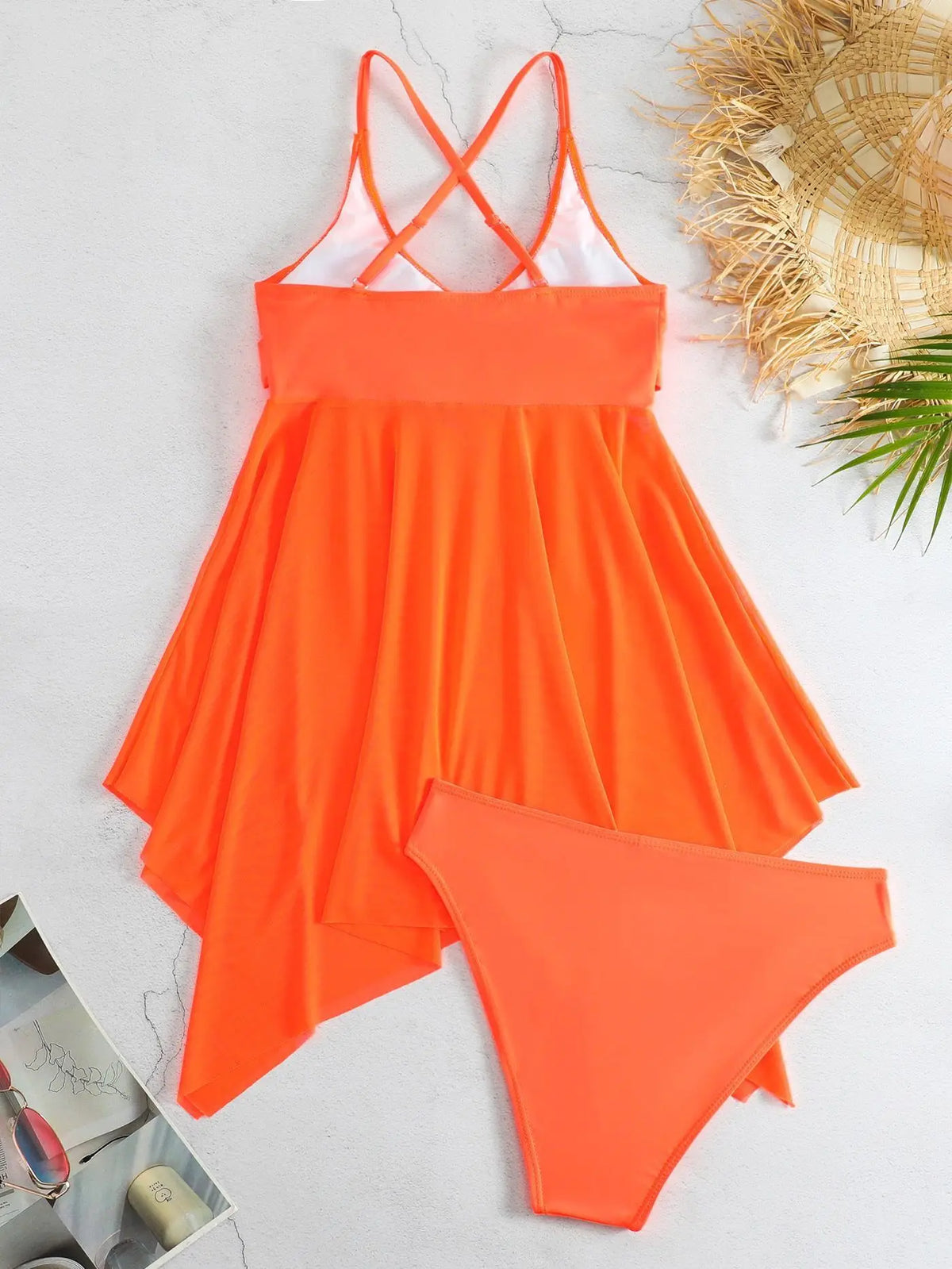 Plus size women's tankini set, two-piece dress swimsuit with supportive top and swim shorts 久久精品国产