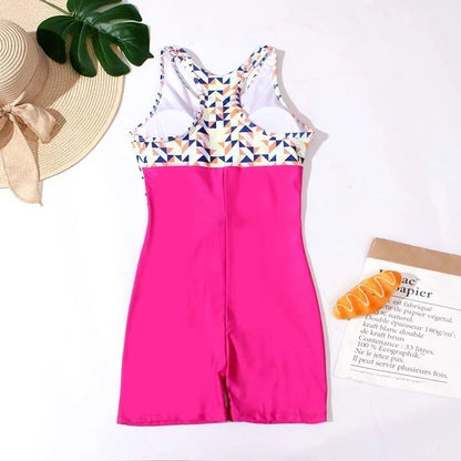 Women's closed one-piece swimsuit sports swimwear bodysuit for beach and pool bathing.