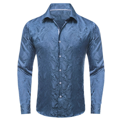 Men's Paisley Teal Blue Pink Grey Shirts Long Sleeve Dress Shirt Blouse for Male Wedding Party Banquet Office Dress Shirt The Clothing Company Sydney