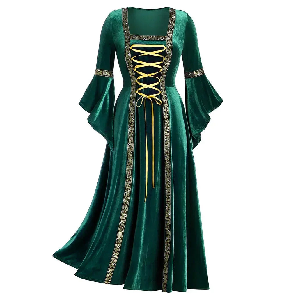 Halloween Costume Long Sleeve Medieval Cosplay Vintage Vampire Witch Victorian Gothic Bandage Dress
