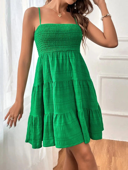 Spaghetti Strap Smocked Bustier Mini Dress Blue Ruffled Tiered Swing Dress Summer Casual Vacation Beach Wear The Clothing Company Sydney