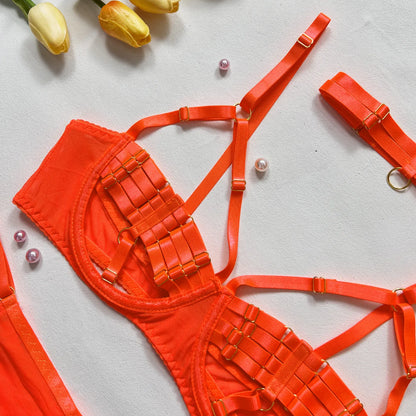 5-Piece Costume Hollow Underwear Sensual Open Bra Outfits Lingerie Set - The Clothing Company Sydney