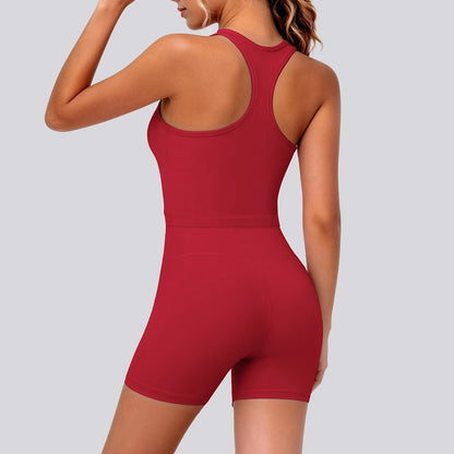 2 Piece Women's Breathable Workout Top I-shaped Vest  Push Up Quick-Dry Summer Yoga Shorts Matching Set