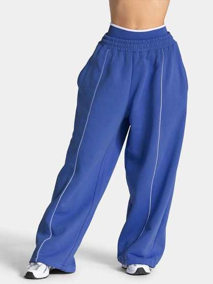 Women's Contrast line Wide Leg Joggers Running Trouser Cotton Mid Waist Casual Loose Sports Yoga Pants With Back Pocket Gymwear The Clothing Company Sydney