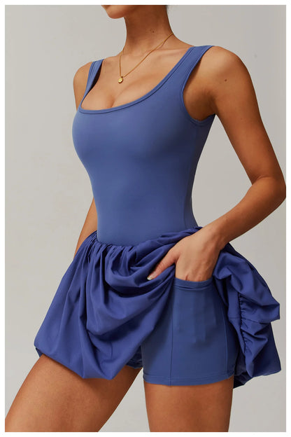 Two-piece Sports Dress Women's Anti Glare Yoga Jumpsuit Outdoor Running Fitness Tennis Skirt Workout Rompers Yoga Set