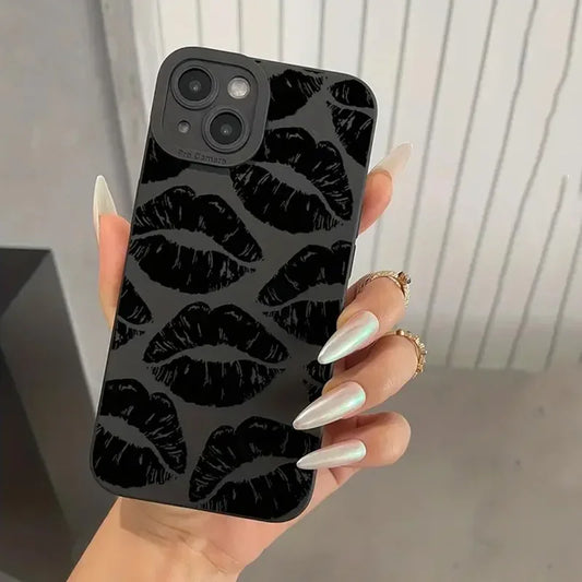 Gothic Style Black Lip Phone Case For iPhone 15 14 13 12 Pro Max Mini Shockproof Soft Silicone Cover The Clothing Company Sydney
