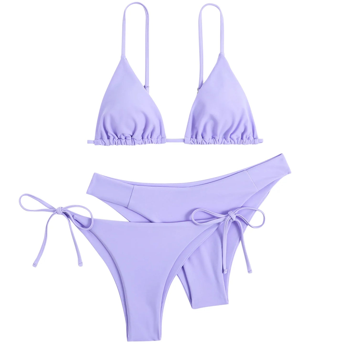 3 Piece Bikini Set Women Solid Blue Purple Push Up Bandage Triangle Swimsuit Brazilian Beach Bathing Suit Swimwear