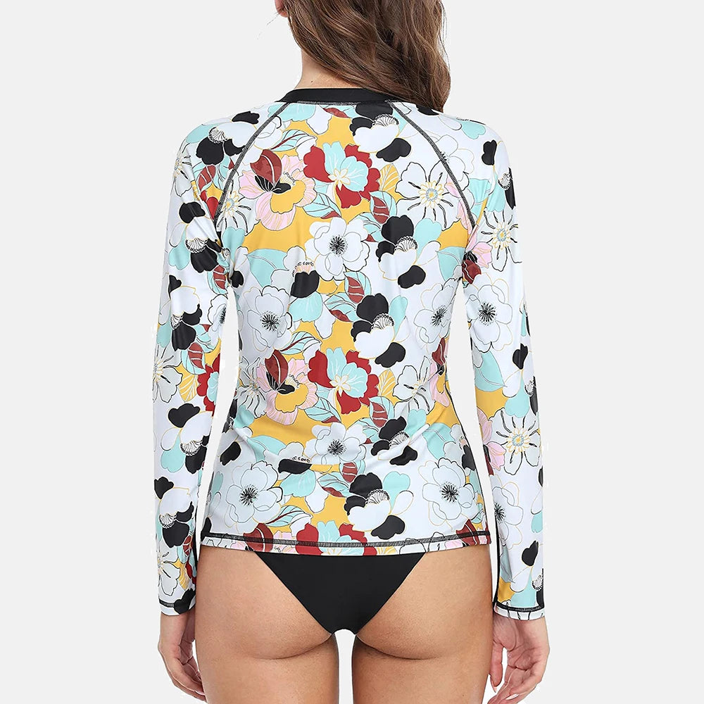 Women Long Sleeve Zipper Rashguard Top Floral Print Rush guard Swimwear Surfing UPF50+ Swimwsuit The Clothing Company Sydney