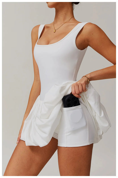 Two-piece Sports Dress Women's Anti Glare Yoga Jumpsuit Outdoor Running Fitness Tennis Skirt Workout Rompers Yoga Set