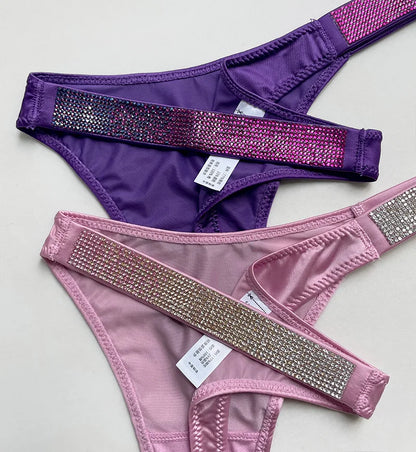 Letter Print Panties Women Thongs Rhinestones Diamonds G-string Sports Thong Low Waist Briefs T-back Underwear