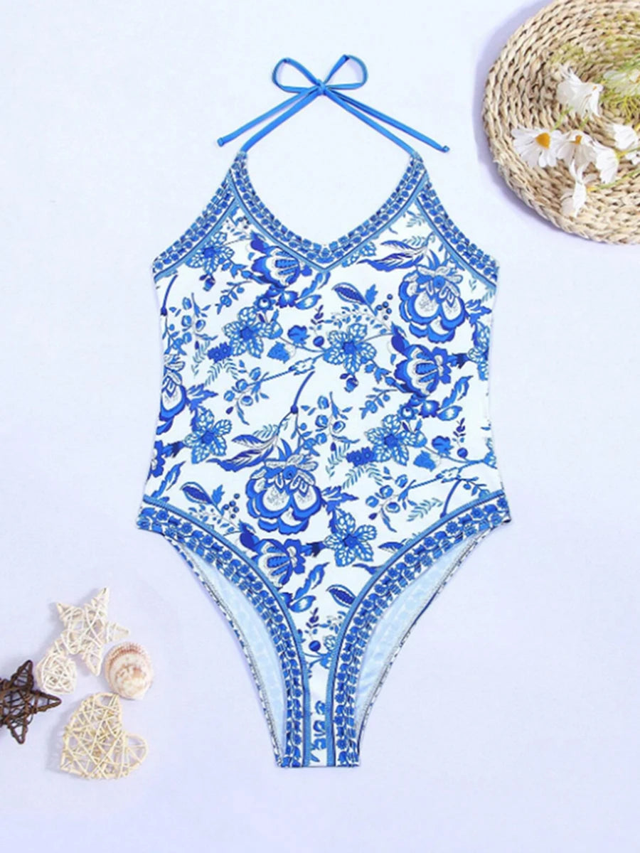 Halter String Print Swimsuit Women One Piece Swimwear Bathers Bathing Swimming Swim Suit Beachwear The Clothing Company Sydney