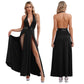 Womens Nightclub Deep V Neck Halter Backless Sleeveless Front High Split High Waist Coquette Clubwear Dress The Clothing Company Sydney