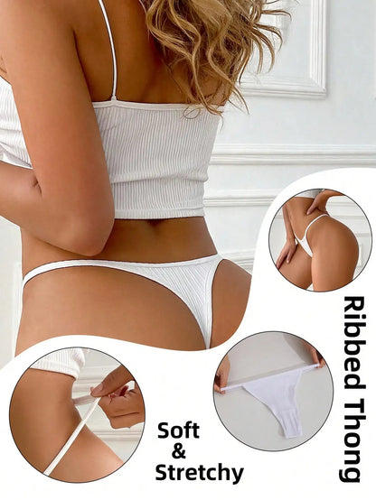 9 pack ribbed low-waist seamless thong panties in assorted colors, soft breathable underwear briefs by The Clothing Company Sydney