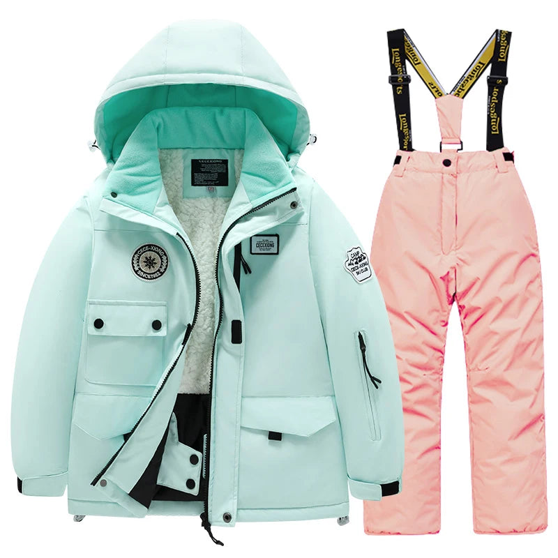 2 Piece Winter Children's skiing suit windproof Jacket and Pants waterproof thick coat for warm Snow Ski Set