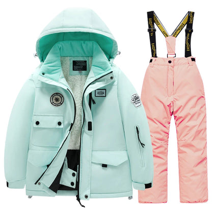 2 Piece Winter Children's skiing suit windproof Jacket and Pants waterproof thick coat for warm Snow Ski Set
