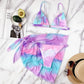 3 Piece Swimsuit Women Tie Dye Bikinis Summer Mesh Swimsuit with Cover Up Triangle Swimwear Bathing Suit