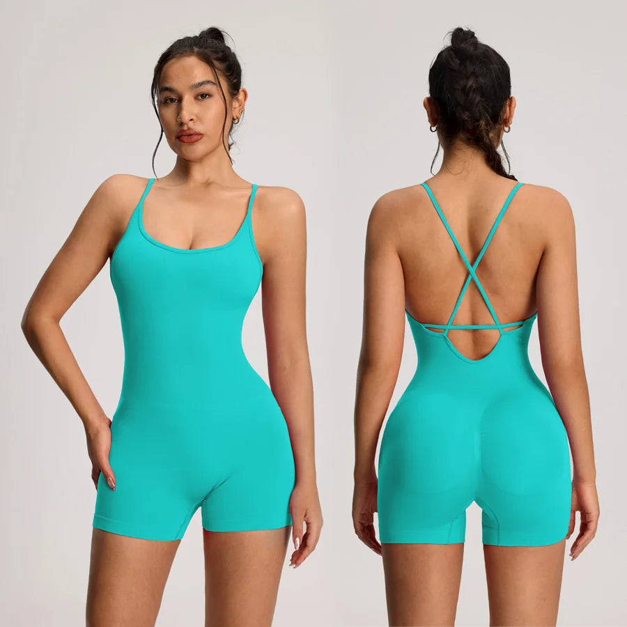 One Piece Backless Women's Bodysuit Yoga Combi-pants Shorts Jumpsuits Gym-to-Street Overalls Summer Fitness Jumpsuit Romper