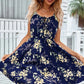 Floral Print Short Dress Women Summer Backless Beach Sundress Casual Sleeveless Lace-up Dresses