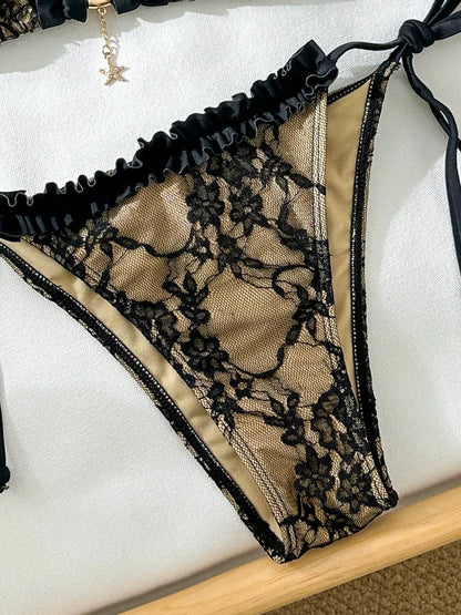 2-piece lace Brazilian bikini swimsuit set by The Clothing Company Sydney, showing detailed beachwear design