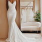 Satin Wedding Dress V-neck Spaghetti Straps Backless Formal Pleat Bridal Grown