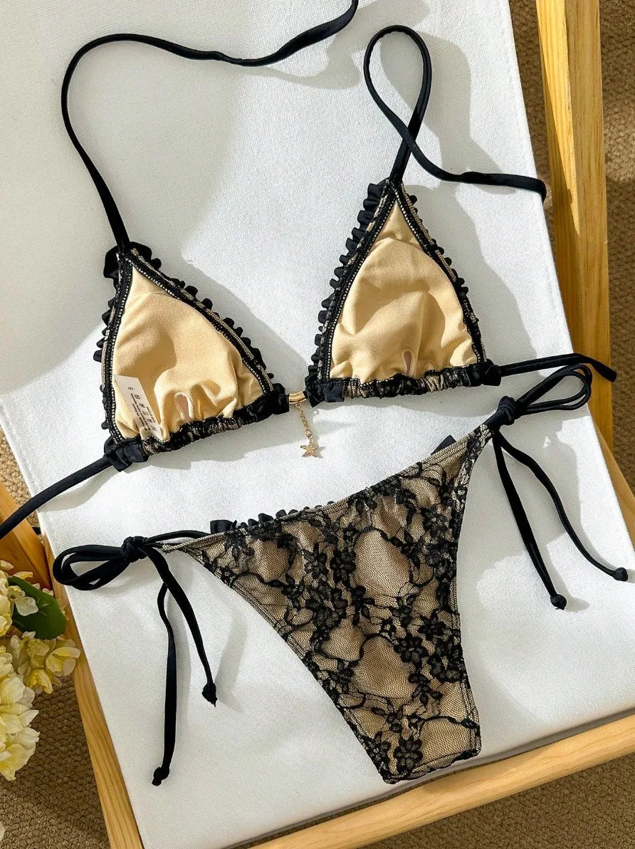 2-piece lace Brazilian bikini set swimsuit with matching bottoms, beachwear by The Clothing Company Sydney