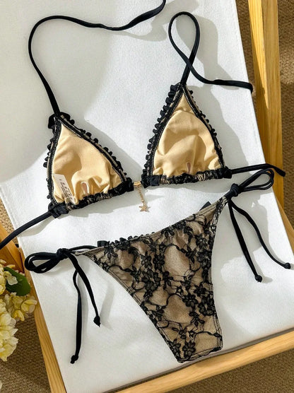 2-piece lace Brazilian bikini set swimsuit with matching bottoms, beachwear by The Clothing Company Sydney