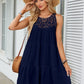 Hollow Lace Patchwork Halter Neck Women A Line Dress Summer Casual Solid Color Loose Beach Holiday Sundress