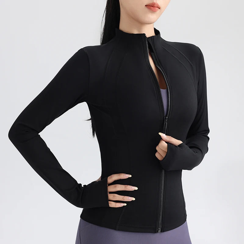 Women's Fitness Running Stretchy Tight Long Sleeve Top Sportswear Full Zip Yoga Top with Thumbholes Training Wear Jacket The Clothing Company Sydney