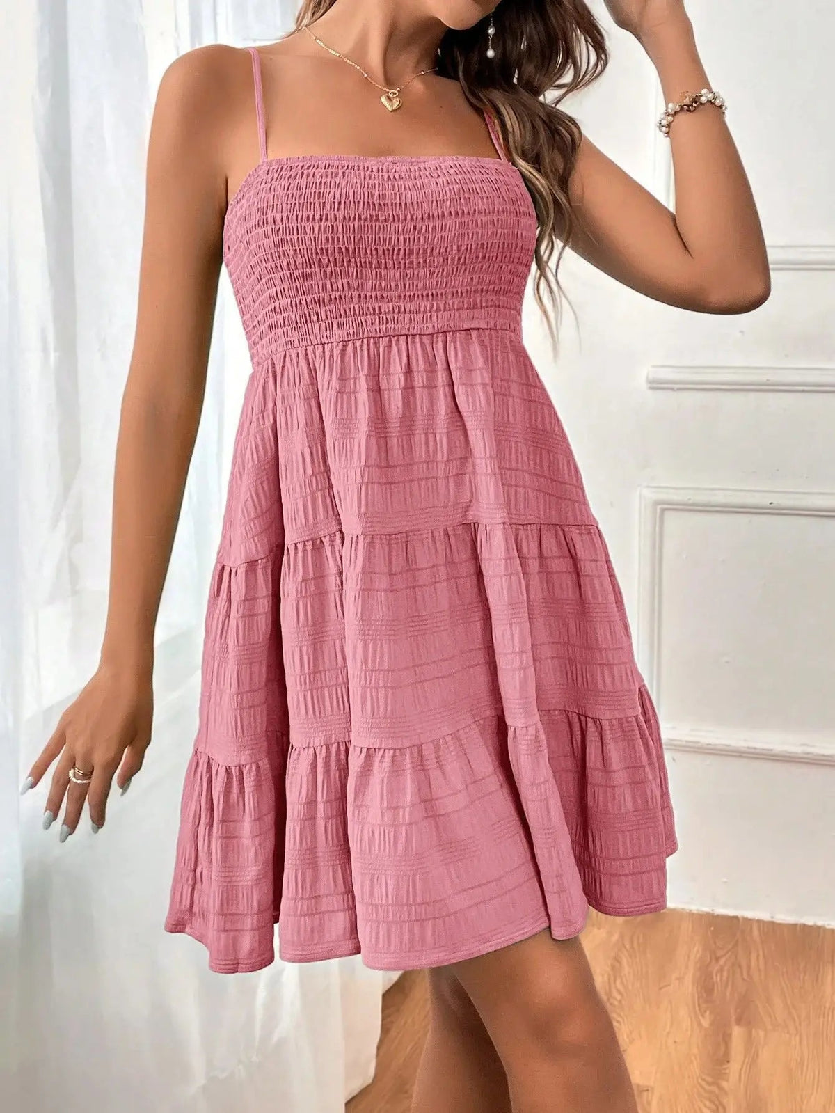 Spaghetti Strap Smocked Bustier Mini Dress Blue Ruffled Tiered Swing Dress Summer Casual Vacation Beach Wear The Clothing Company Sydney