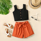 2 Piece Kids Girls' Button Ribbed Tank Top and Belted Shorts Set The Clothing Company Sydney