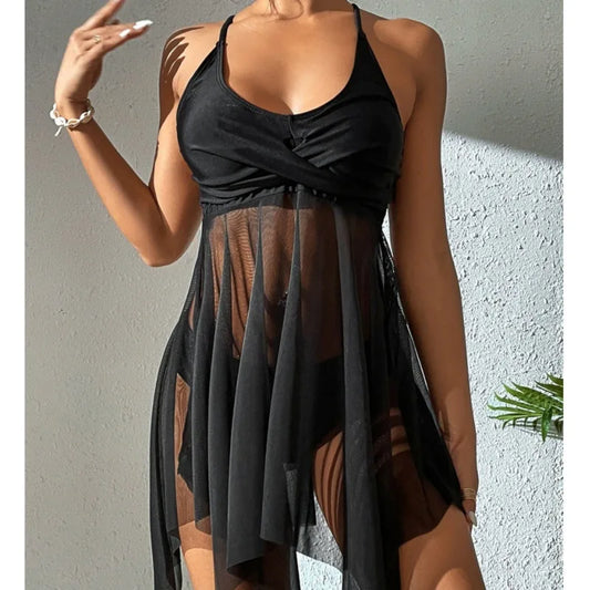 Plus size women's tankini set, two-piece dress swimsuit with supportive top and swim bottoms