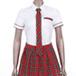 Women's Cosplay Costume Adult School Uniform Short Sleeve Shirt with Plaid Skirt for Halloween Role Play Party The Clothing Company Sydney