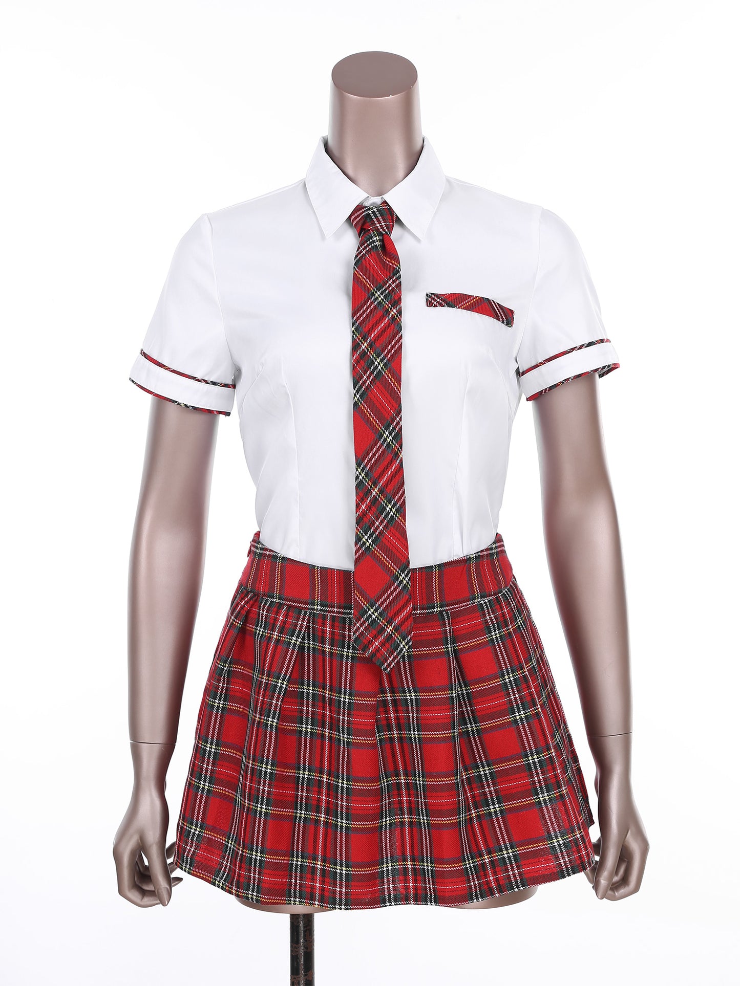 Women's Cosplay Costume Adult School Uniform Short Sleeve Shirt with Plaid Skirt for Halloween Role Play Party The Clothing Company Sydney