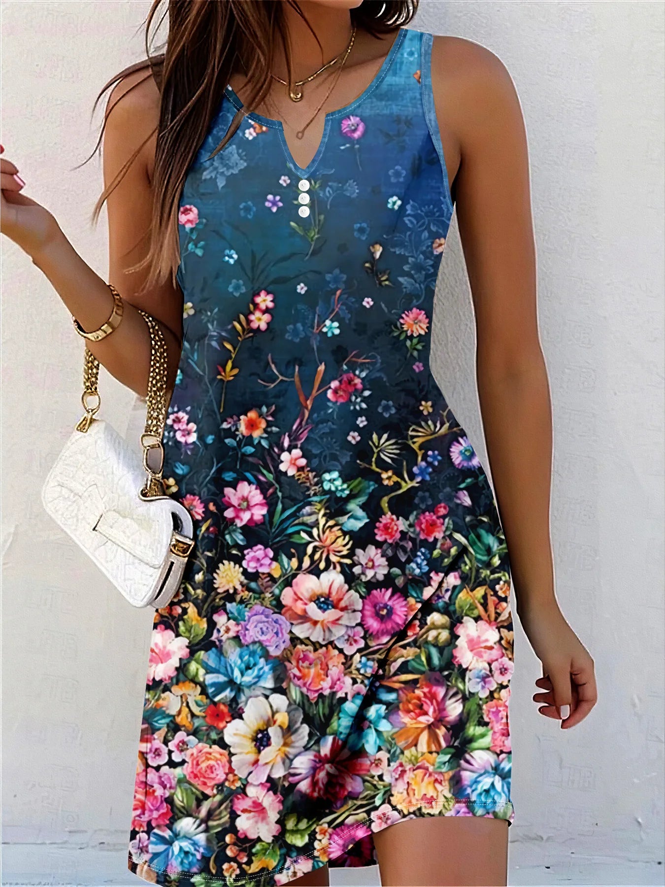 Women's Sleeveless V-neck Button-up Print Casual Summer Dress The Clothing Company Sydney