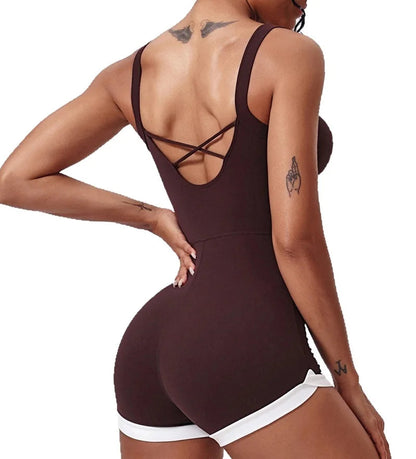 Women's Brown Yoga Jumpsuit Sports One Piece Suit Gym Fitness Bodysuit Workout Romper Overall Sportswear The Clothing Company Sydney