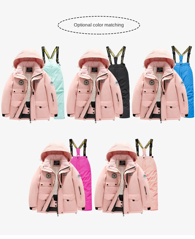 2 Piece Winter Children's skiing suit windproof Jacket and Pants waterproof thick coat for warm Snow Ski Set