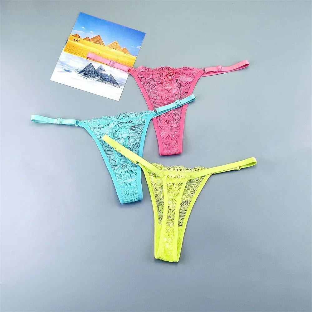 3 Pack Adjustable Transparent Thong Panties Womens Lace Underwear Low Waist T-back String Underpants The Clothing Company Sydney