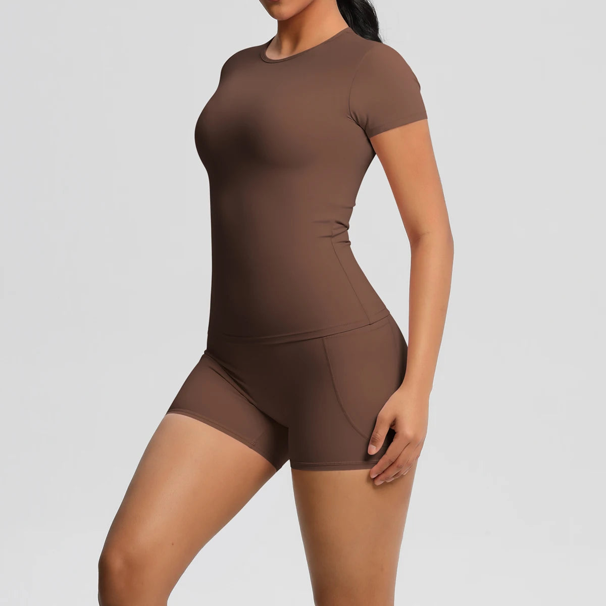 Workout Sportswear 2 Piece Piece Female Yoga Shirt Push Up Workout Clothes Outdoors Sport  High Waist  Fitness Sport Shorts