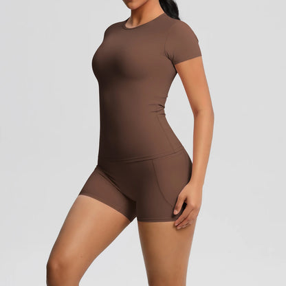 Workout Sportswear 2 Piece Piece Female Yoga Shirt Push Up Workout Clothes Outdoors Sport  High Waist  Fitness Sport Shorts