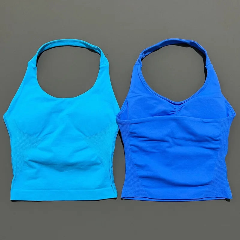 Halter Top Seamless Longline Strappy Gym Top Women Built-in Bra Removable Cups Activewear Yoga Tank Tops The Clothing Company Sydney