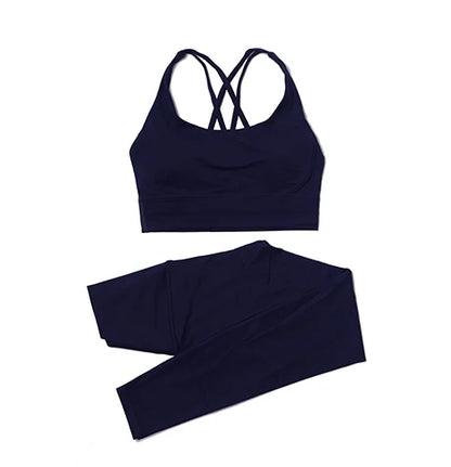 Nylon Yoga Set Women's Tracksuit Gym Fitness Set Woman 2 Piece Leggings Sports Bra Breathable Sportwear - The Clothing Company Sydney