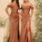 Off-the-Shoulder Spaghetti Straps Silk Satin Sheath Bridesmaid Dress Elegant Zipper Back Gowns For Wedding Guests