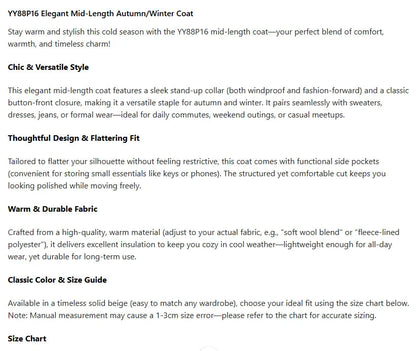 Women's Casual Stand Collar Long Wool Autumn/Winter Outerwear Coat Jacket The Clothing Company Sydney