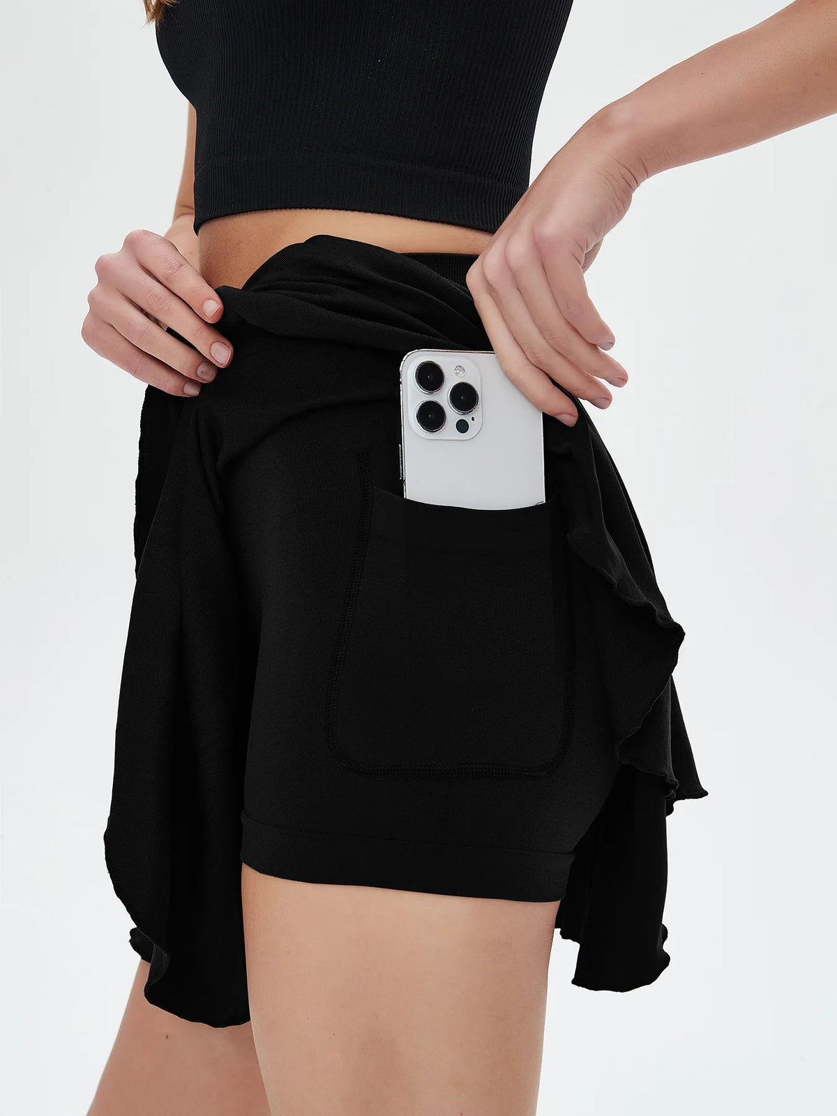 Women's High-Waisted Sports Mini Skirt with Belt Safety Pocket Breathable Tennis Yoga Golf Skirt