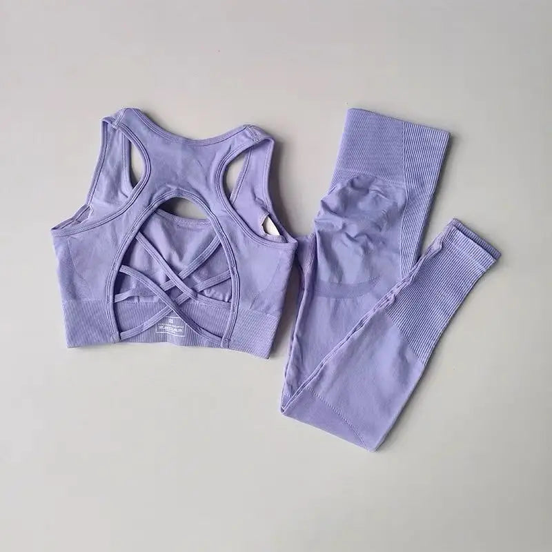 2 Piece Sports Bra Women's Matching Set Fitness Tank Top Bra Shockproof Running Leggings Yoga Suit Criss Cross Back Bra Clothing