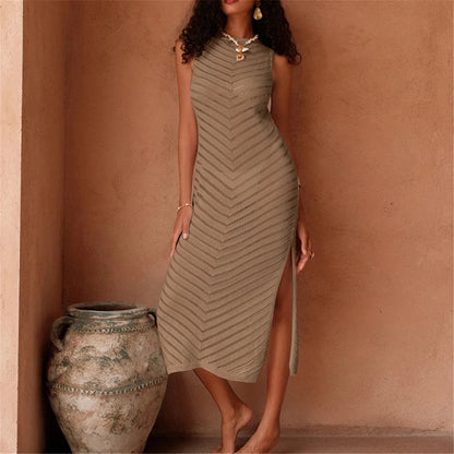 Hollow Out Sleeveless Crochet Knitted Tunic Beach Cover Up Cover-ups Mini Beach Dress Beach Wear Beachwear Female Women V6745 The Clothing Company Sydney